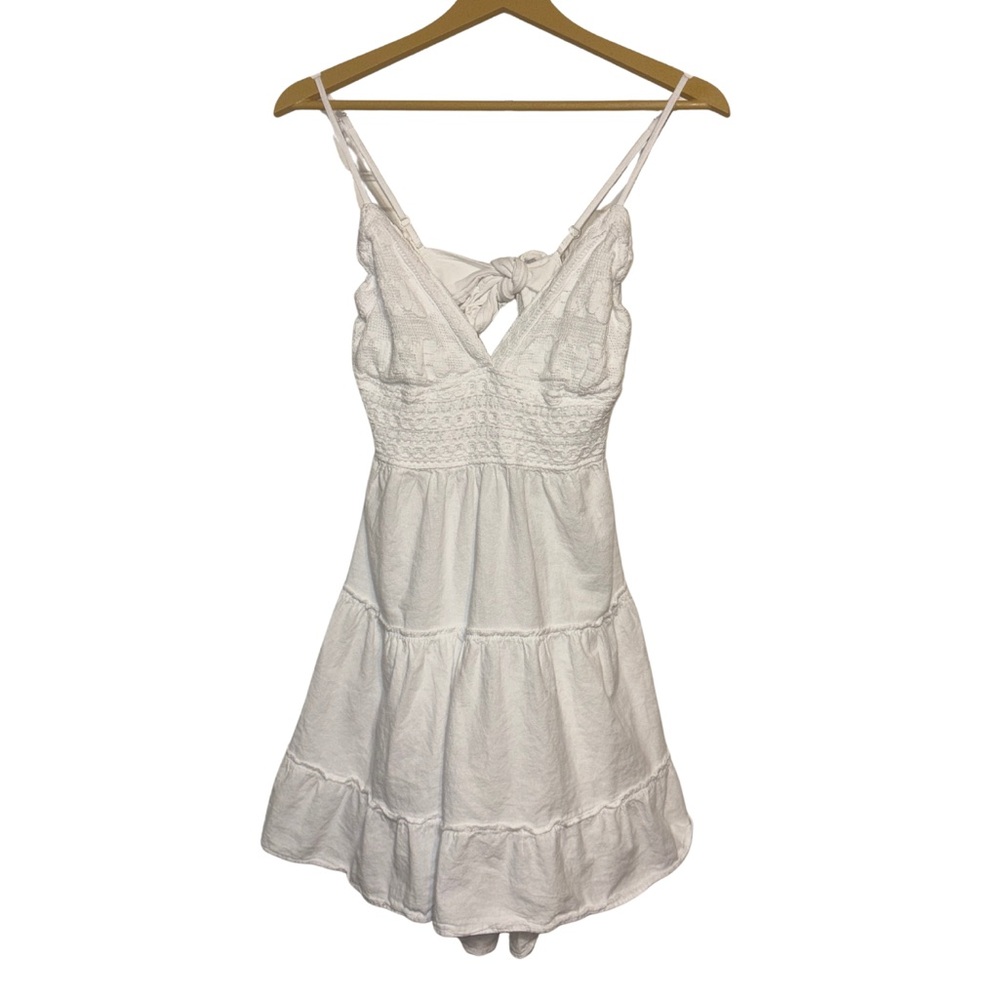 Blanco by Nature Open Back Tiered Sundress Women’s Size Large White Tie Back